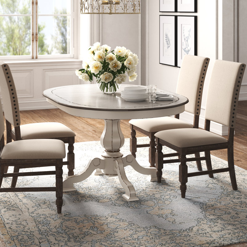 Colne 30" Counter Height Extendable Poplar Solid Wood Pedestal Dining Table, Gray Top/Gray Base