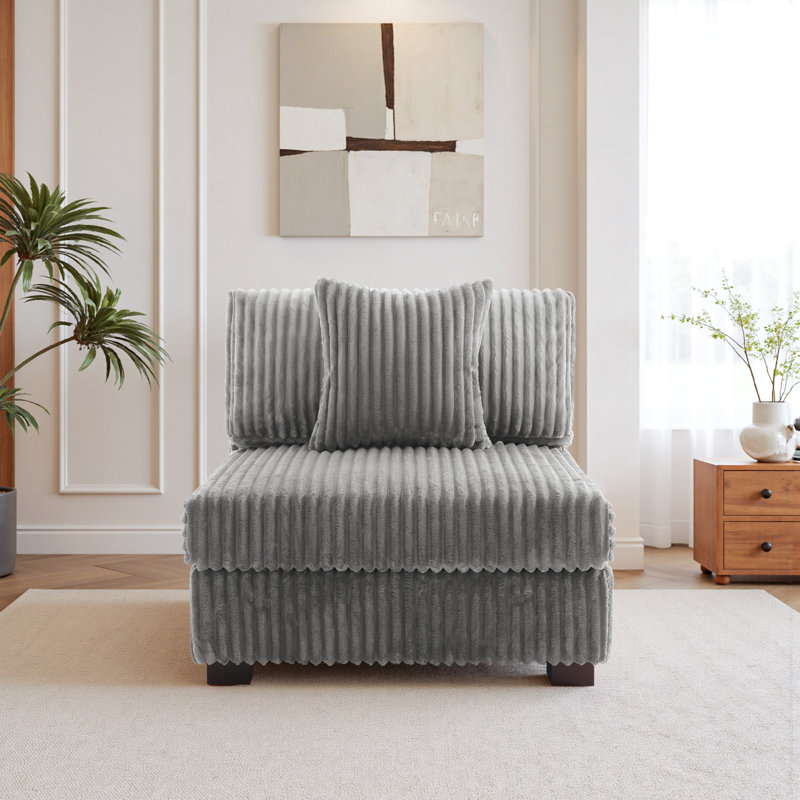 Upholstered Accent Chair with Footstool, Light Grey