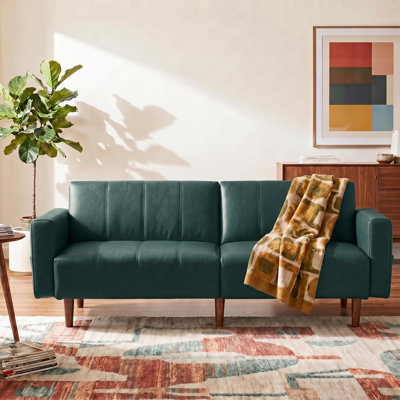 Canapé-lit 82,7 po en similicuir convertible, futon-lit en cuir de style Mid-Century avec dossier réglable et poche de rangement