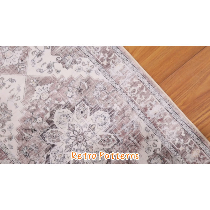 Red and Beige Polyester Non-Slip Washable Kitchen Mat Set