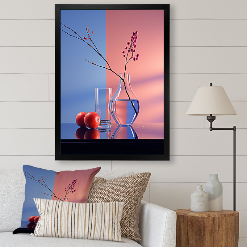 «Blue and Magenta Vase Still Life», reproduction d'art sur toile, Cadre simple noir, H 20 po x l 12 po x P 1 po