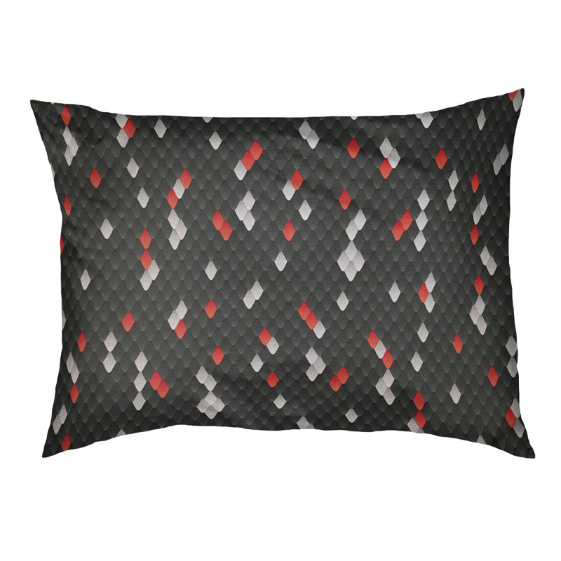 Coussin décoratif à écailles de serpent, Moyen (L 30 po x l 40 po), Noir et rouge, Utilisation intérieure / extérieure