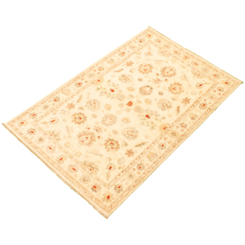 Tapis décoratif beige en laine de conception unique 3 pi 10 po x 6 pi noué à la main New Age