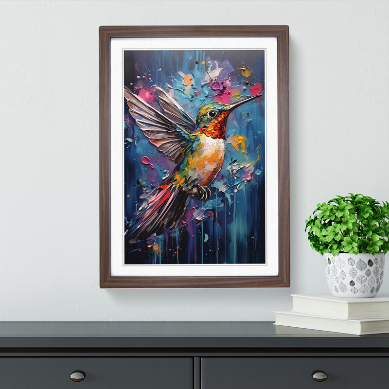 Hummingbird Expressionism No.2 - Single Picture Frame Print on Wood, Walnut Framed, 46cm H x 34cm W x 2cm D