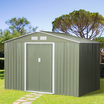 9' X 6' Outdoor Shed With Sloped Roof, , For Garage Supplies Storage In - 2 Sliding Doors, 4 Vents, Backyard, Garage, Lawn