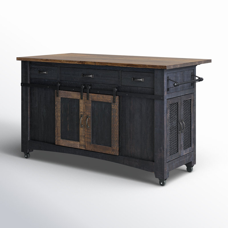Dodge Solid Wood Kitchen Island, Black