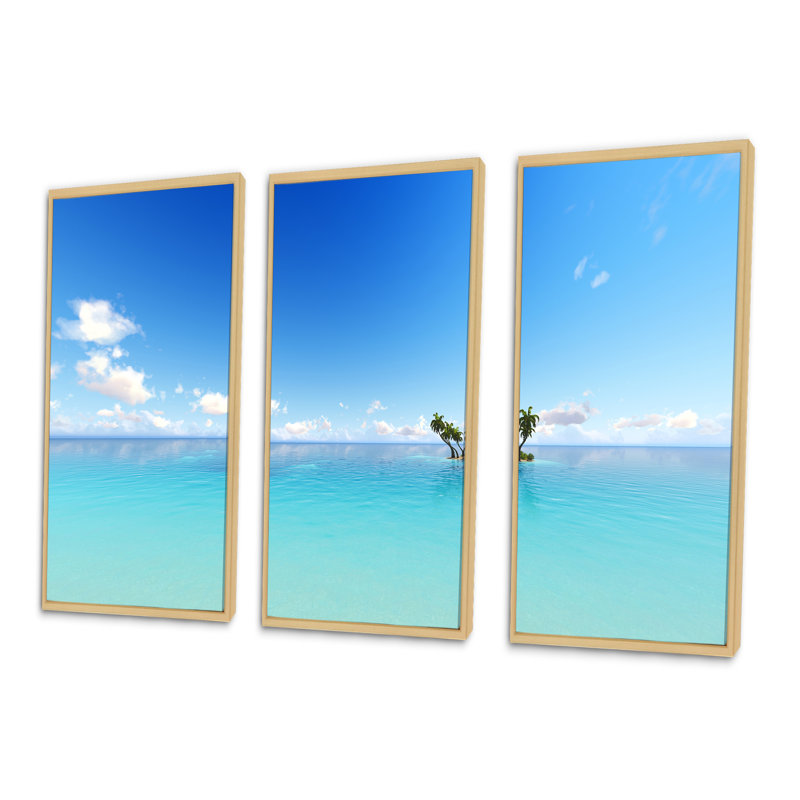«Blue Corals Island Sea - Sea & Shore», ensemble de 3 toiles murales encadrées, H 20 po x l 36 po x P 1 po, Brun