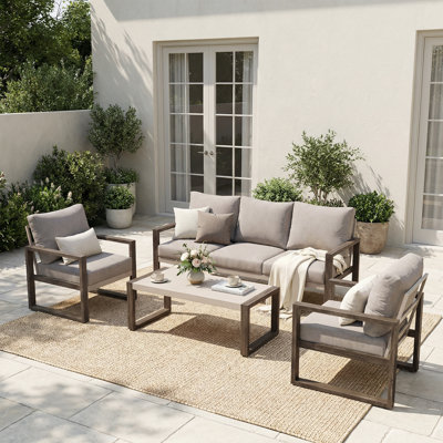 Arunas 5-Person 4-Piece Outdoor Conversation Set with Wood-Grain Steel Frame