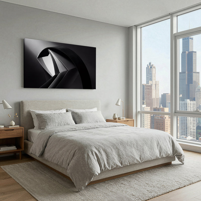 Toile abstraite noire et grise géométrique sur toile, L 58 po x H 28 po