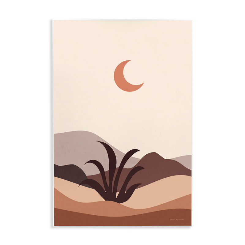 Lune au-dessus d'une scène de désert, art mural par Omar Escalante, H 19 po x l 13 po