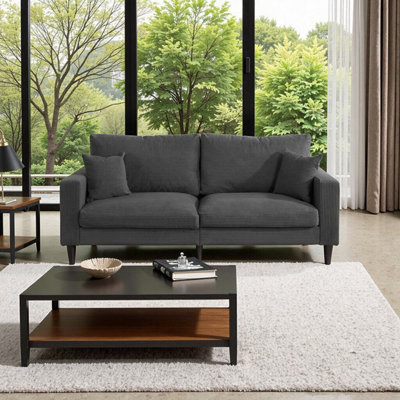 Canapé 74 pouces à haute résilience 74 po avec structure en bois - Revêtement en velours gris foncé pour le salon, la chambre à coucher ou un appartement