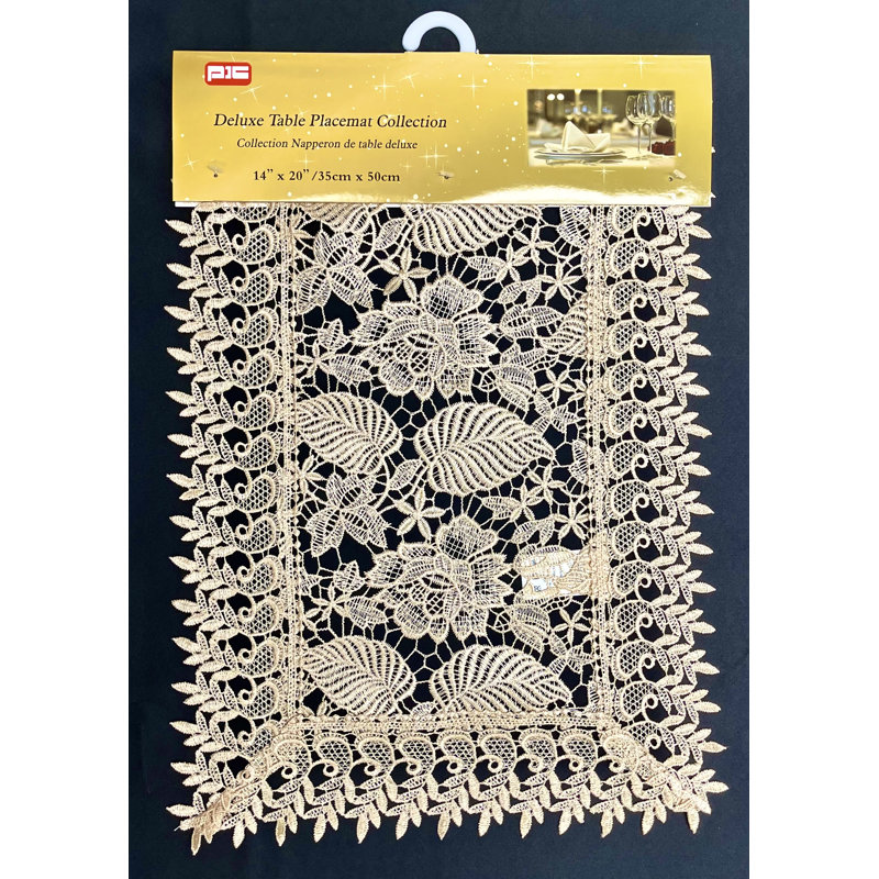Napperon rectangulaire en polyester floral, Or