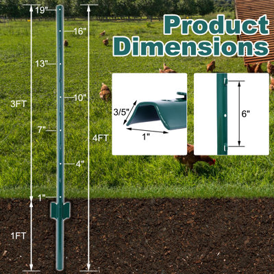 Paquet de 10 poteaux de clôture en métal robustes de 4 pieds - Construction en U en U pour clôture de jardin, de cour et de ferme