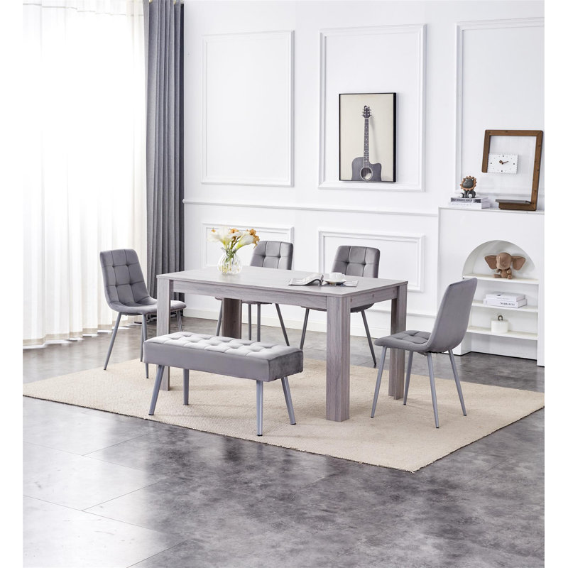 Savarna 6 - Person Dining Set, 75cm H x 117cm L x 77cm W, Grey