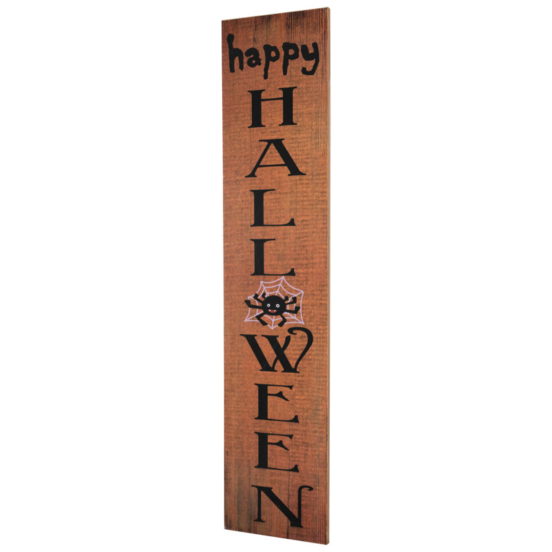 Enseigne murale 36 po orange Happy Halloween avec araignée