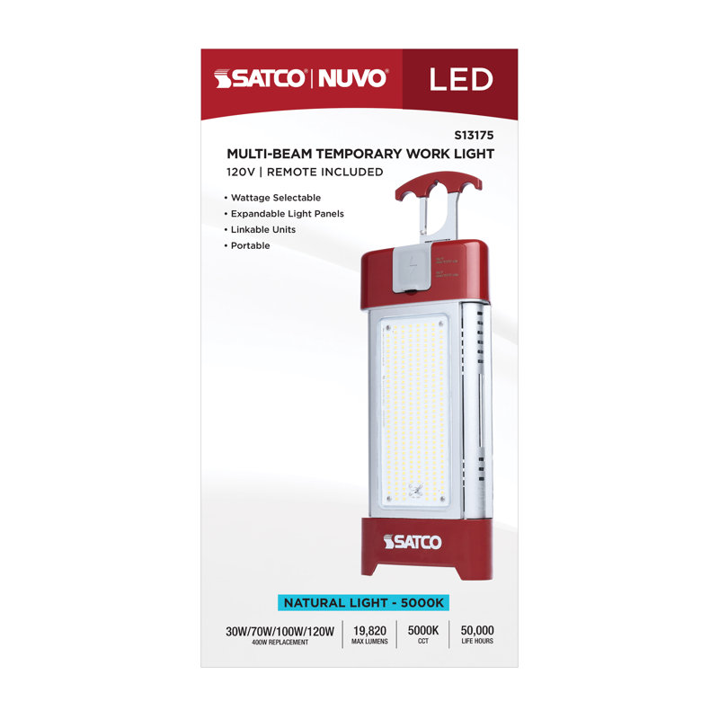 30/70/100/120 Watt LED Work Light With Remote 5000K CCT Red Finish 120 Volt