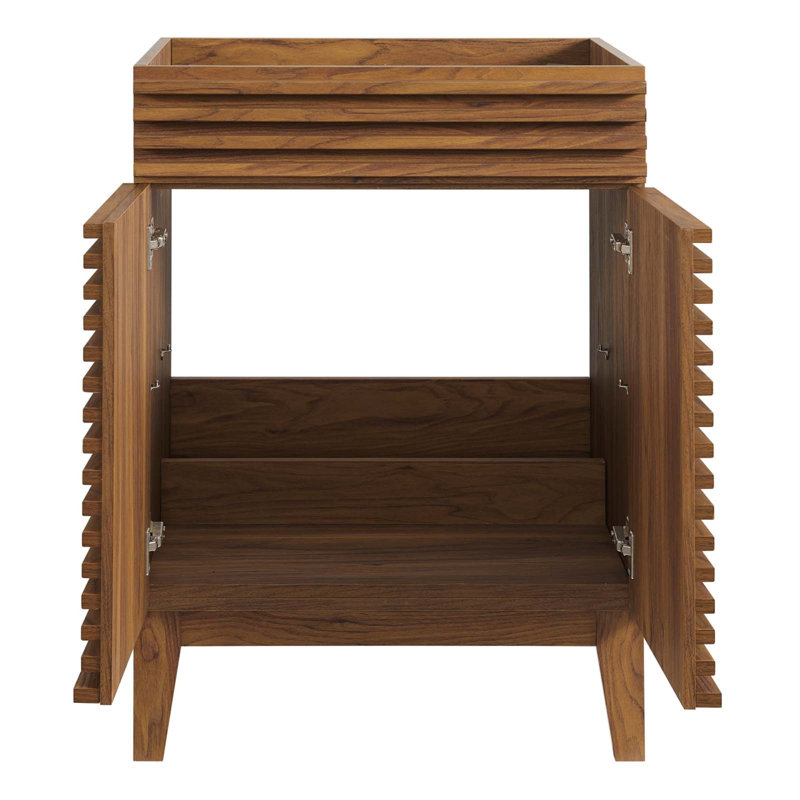 Mid-Century Modern Render 24" Walnut Grain Bathroom Vanity Cabinet