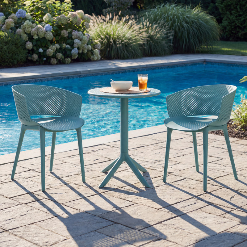 Jexa Outdoor 3-Piece Plastic Bistro Dining Set, Sky Blue