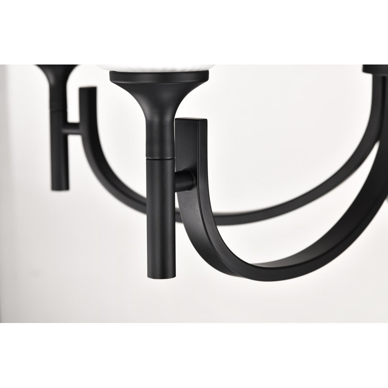 Solara - Chandelier - Frosted Ribbed Glass, 5 Lights, Matte Black, 11" H x 30" W x 30" D