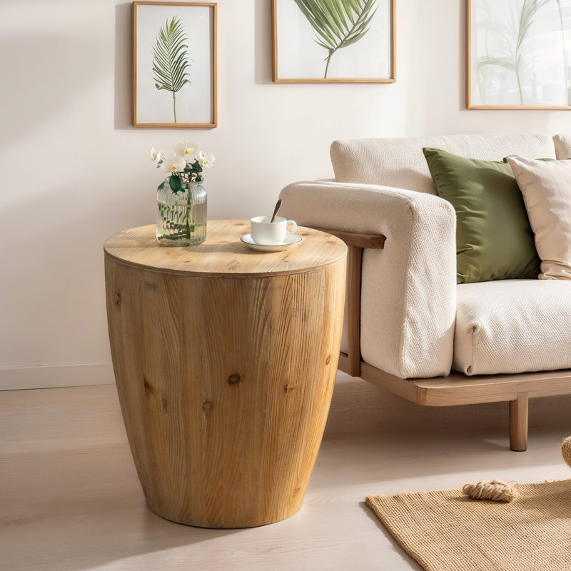 Table basse à la mode en forme de seau - faite de matériaux de qualité, 20,8 po x 20,8 po x 23,54 po, 220 lb de charge, option de rangement, surface classique facile à nettoyer pour le bois massif