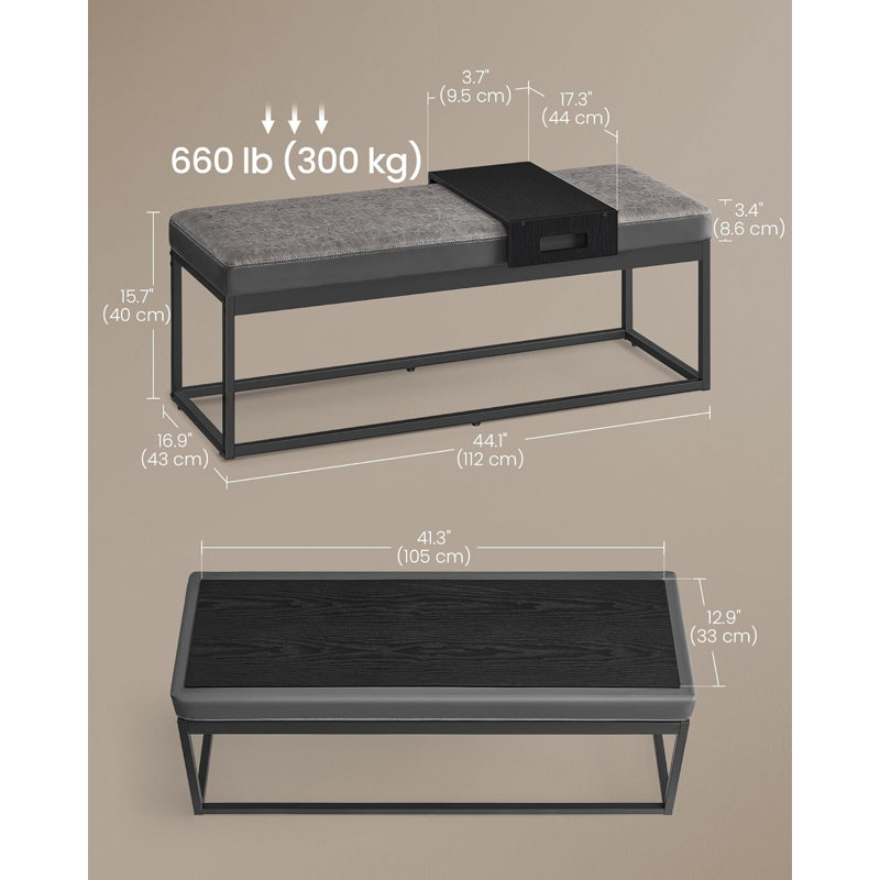 Rosaelena Polypropylene / Olefin Upholstered Bench, Grey