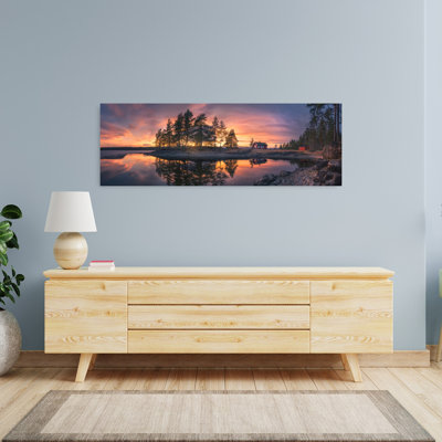 «Red Cabin Lake Reflection Colorful Peaceful Serene Landscape Nature», art mural