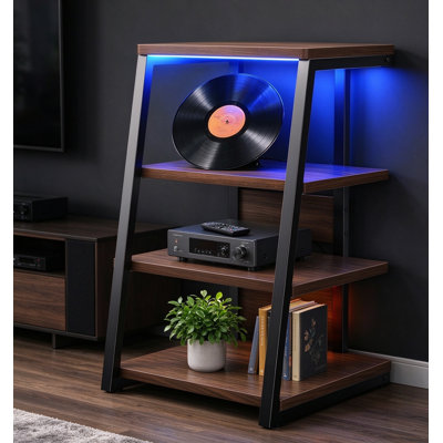 4-Tier Media Stand with LED & Outlets