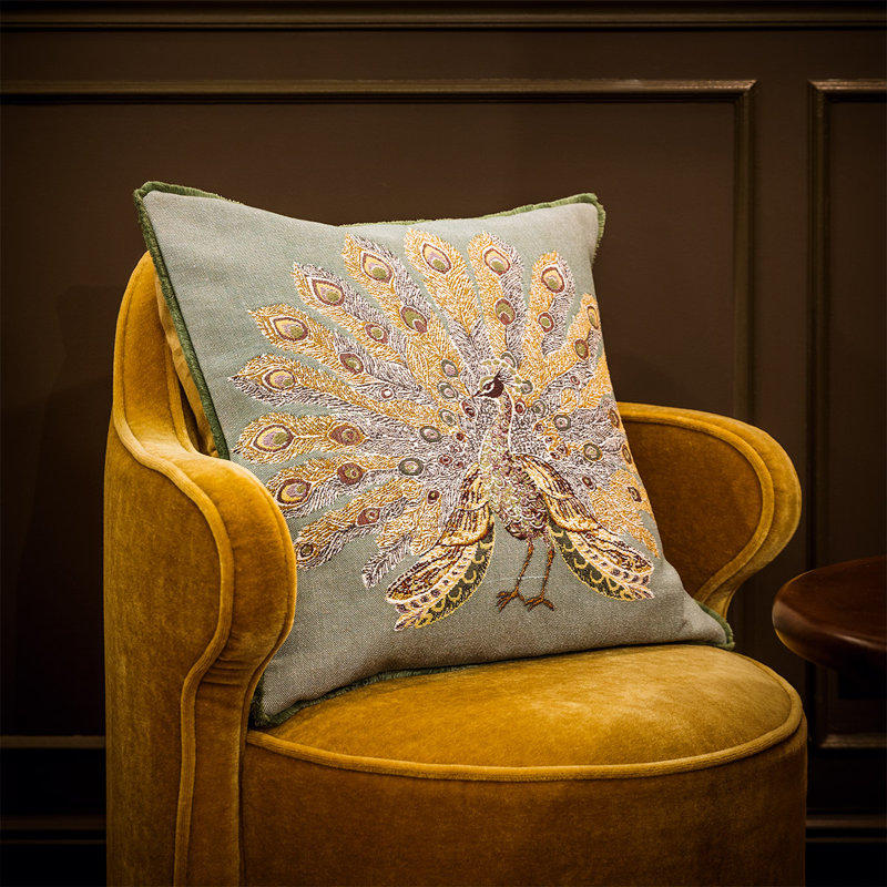 Voliere Decorative Pillow, Aqua/Gold