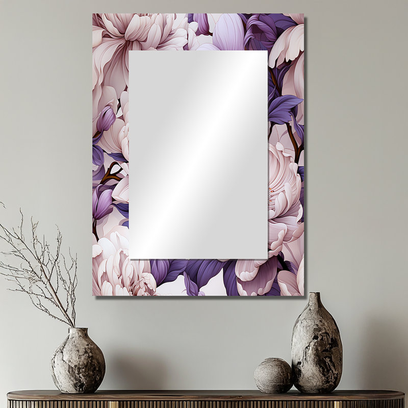 Demetricus mauve coquelicots harmonie - miroir mural floral, miroir décoratif de chalet, impression d'art en métal