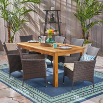 Acme OT01095 7 PC Brayden studio braxten jenneva night green fabric and  grey faux wicker patio dining table set