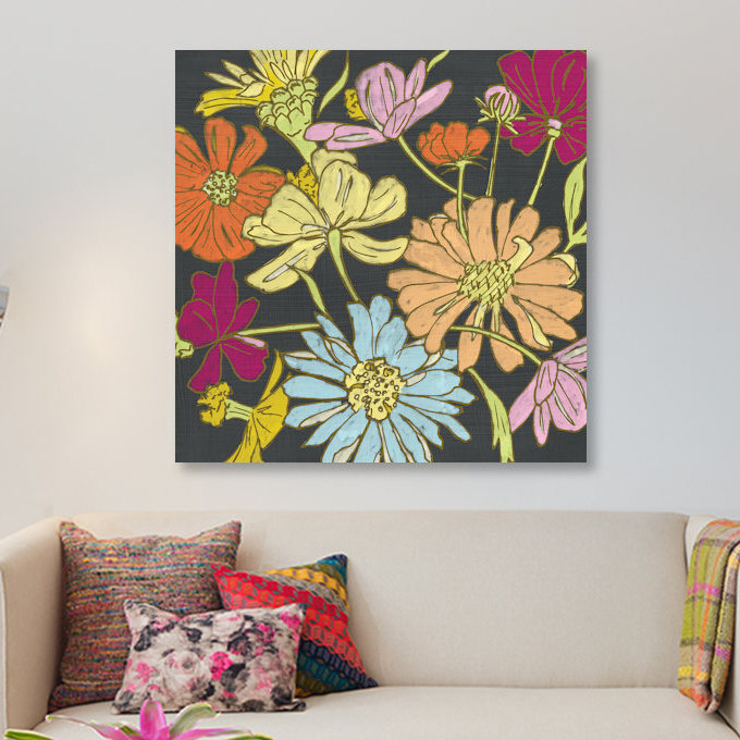 «Summer Floral on Gray II», reproduction d'impression sur toile tendue, H 37 po x l 37 po x P 1,5 po, Toile tendue