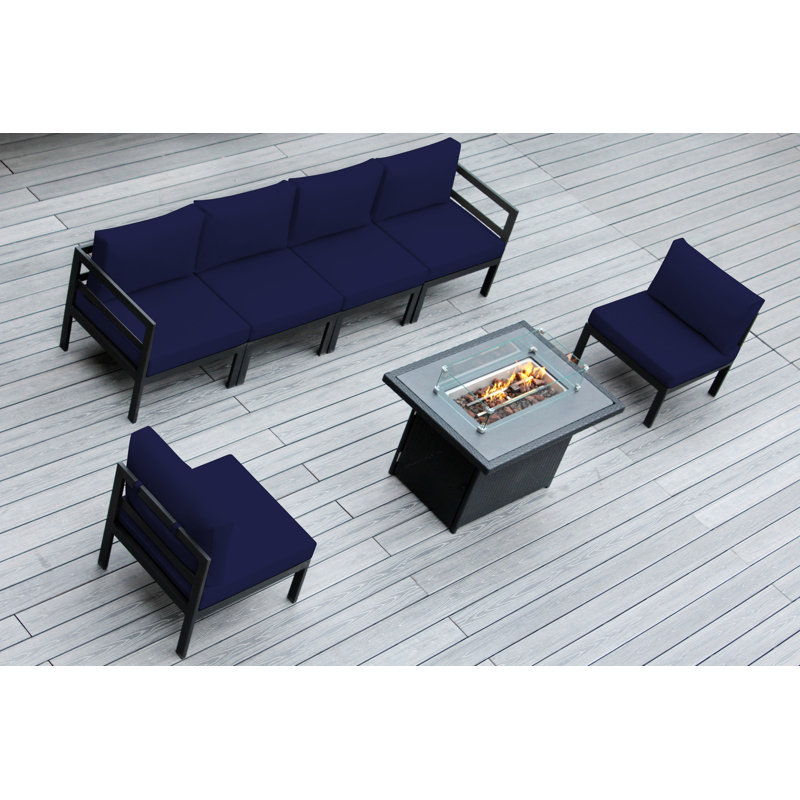 Josede 6 - Person Patio Conversation Set with Cushions, Sunbrella Navy