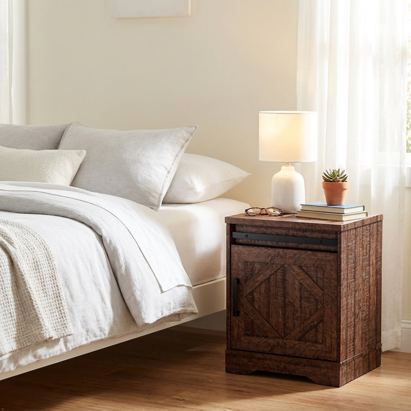 1-Drawer Manufactured Wood Nightstand with Cabinet, Brown