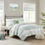 Courtepointe Seersucker 4 pièces double / grand, imprimé botanique, rembourrage, lavable avec coussin décoratif double / grand, imprimé floral, machine