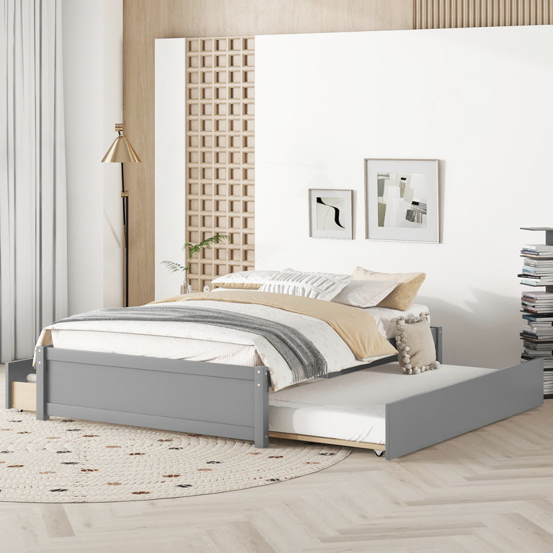 Full Size Bed With Twin Trundle In Grey - Stylish And Design Practical Space Options Modern Appeal, Grey