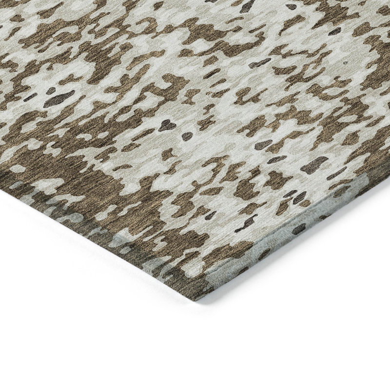 Tapis d'extérieur lavable abstrait brun et ivoire 5 pi x 8 pi