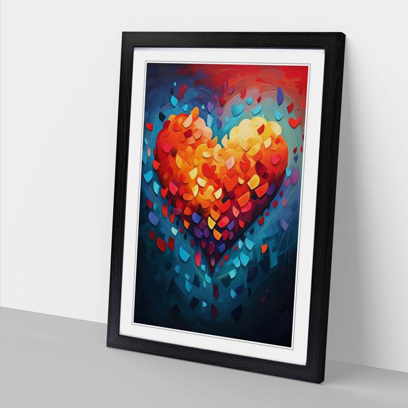 Love Heart Orphism Art - Framed Print, 46cm H x 34cm W x 2cm D, Black Framed