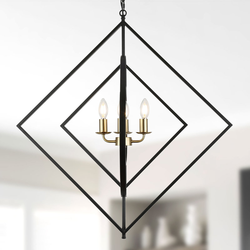 Elegant Black Iron Geometric Adjustable Height Pendant Light