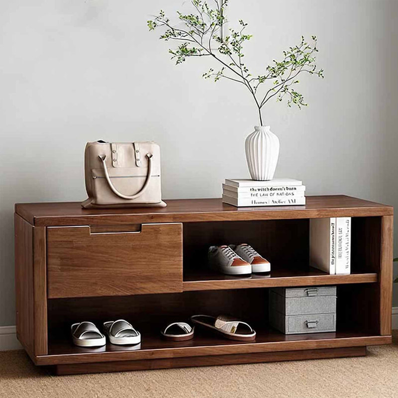 Banc de rangement simple à chaussures de style américain, H 16,54 po x l 31,5 po x P 13,78 po, Brun