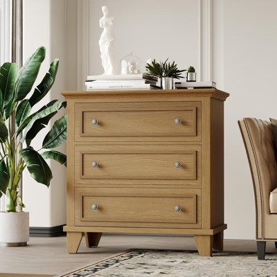 3-Drawer Wooden Dresser with Metal Handles, Small Storage Cabinet for Bedroom, Living Room & Hallway