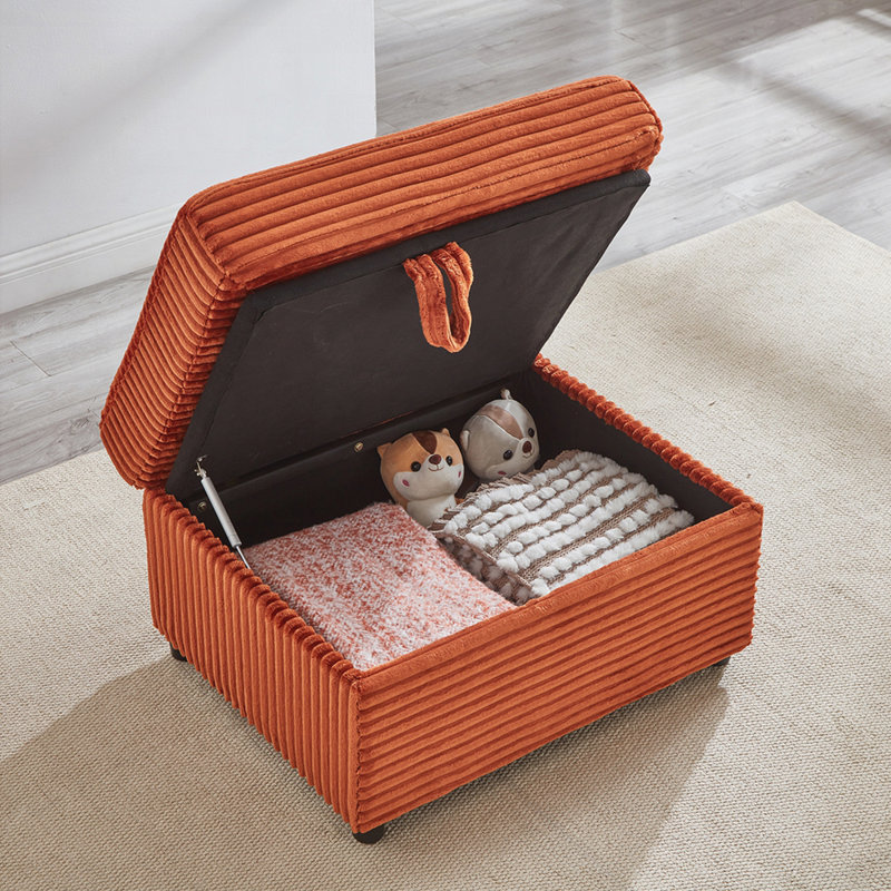Repose-pieds surdimensionné avec rangement en chenille avec compartiment caché et accoudoirs multifonctionnels, idéal pour le confort du salon et l'organisation.