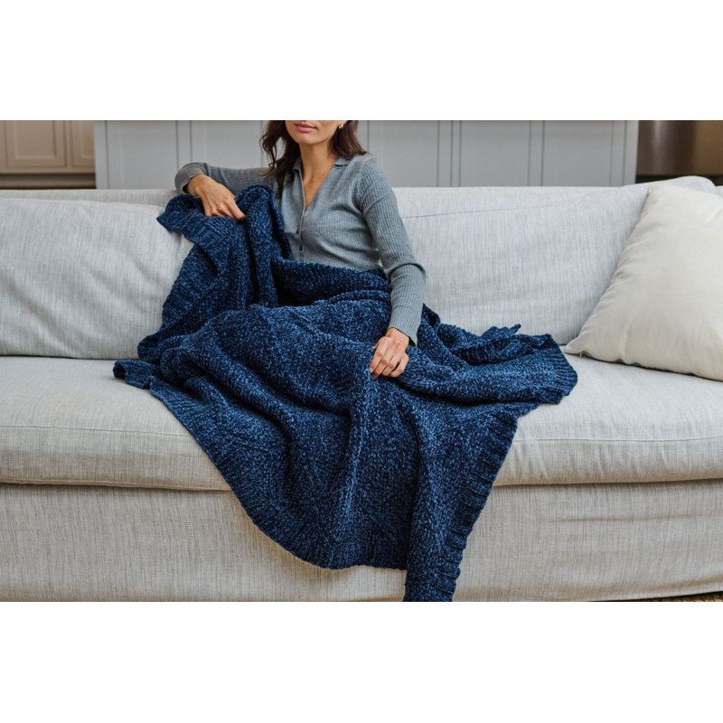 Jeté Diamond Chenille - Bleu marine, Blue
