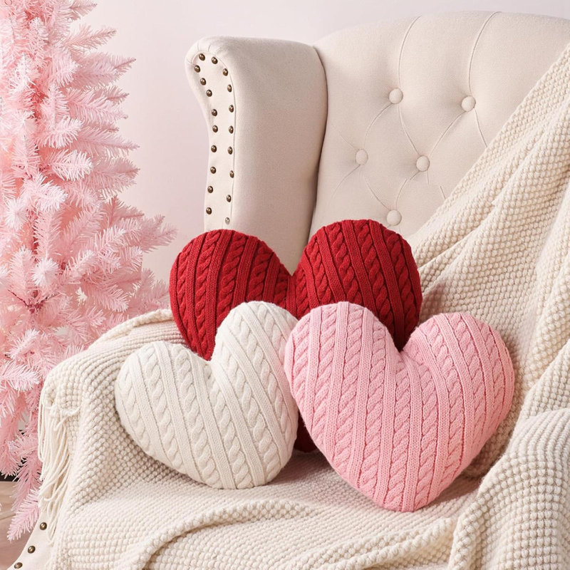 Coussins de la Saint-Valentin: ensemble de 3 coussins décoratifs en cœur texturé en tricot torsadé, coussins doux pour la Saint-Valentin, cadeaux romantiques pour la chambre à coucher, le salon, le canapé et le canapé