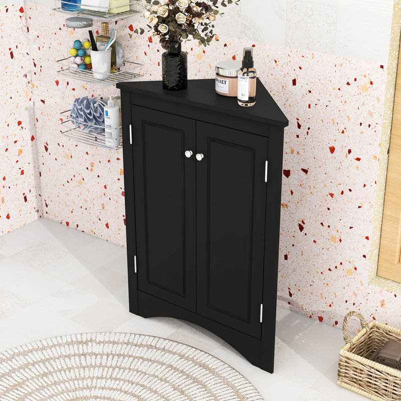 Armoire de rangement triangulaire pour salle de bain avec tablettes réglables pour la cuisine ou la salle de lavage, Noir