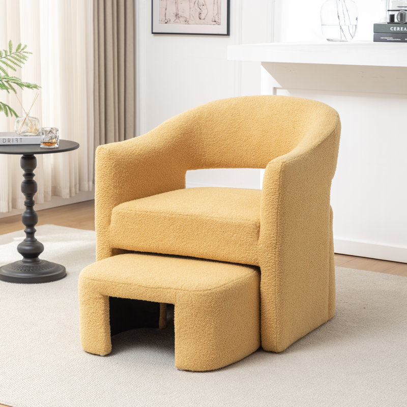 Fauteuil demi-tonneau avec repose-pieds, Similifourrure jaune