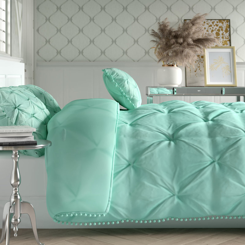Baffle Box Stitch Comforter Set, Full/Queen Comforter + 2 Shams + Throw Pillow, Pink