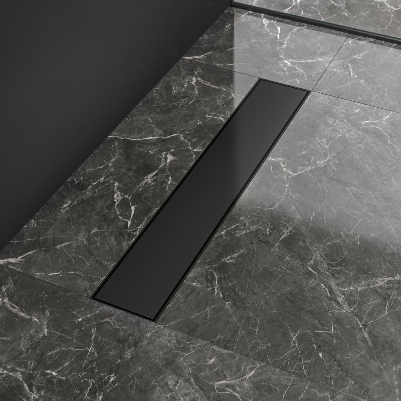24" Modern Shower Linear Drain Polished Gold, Black