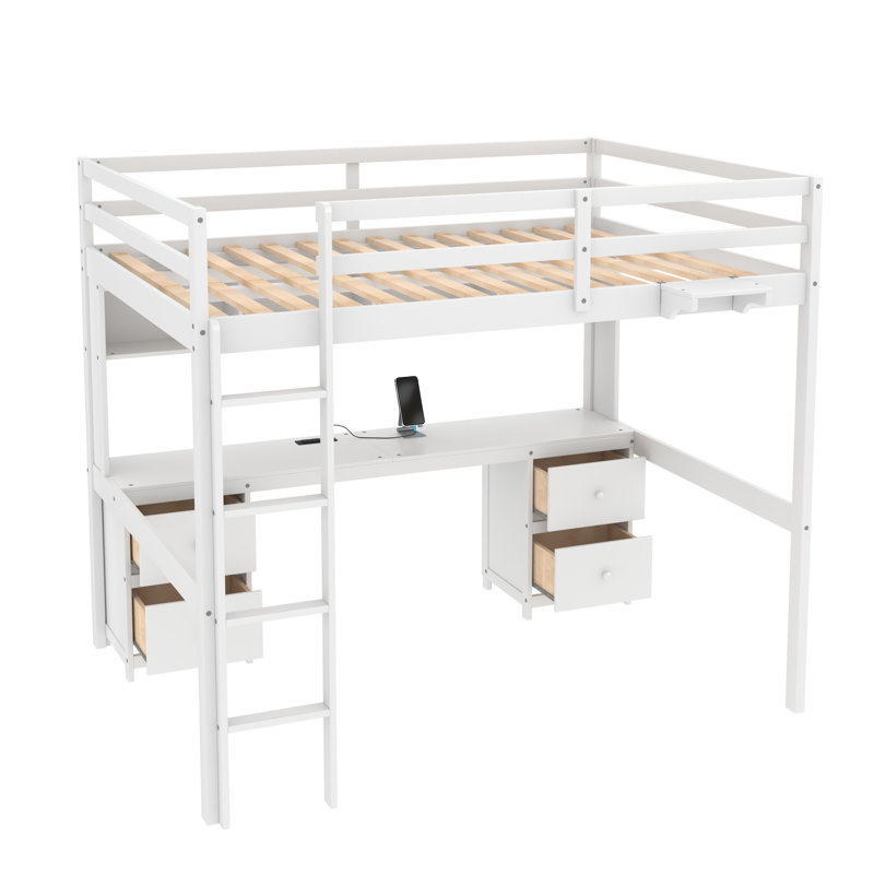Hilel Kids Full Loft Bed with Drawers, White