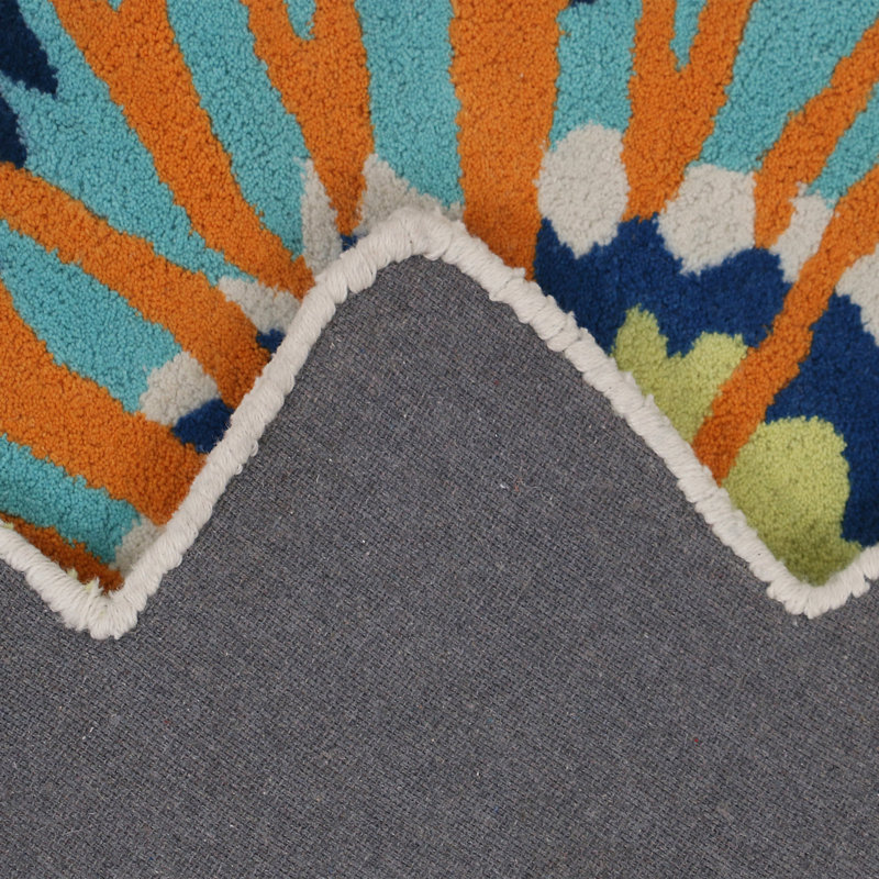 Floral Area Rug in Blue/Green/Orange, Novelty 6' x 6'