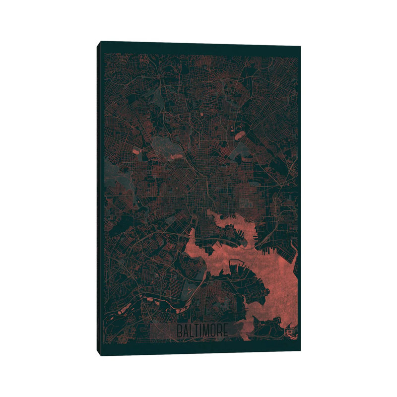 Baltimore Infrared Urban Blueprint Map by Hubert Roguski - Wrapped Canvas Gallery-Wrapped Canvas Giclée
